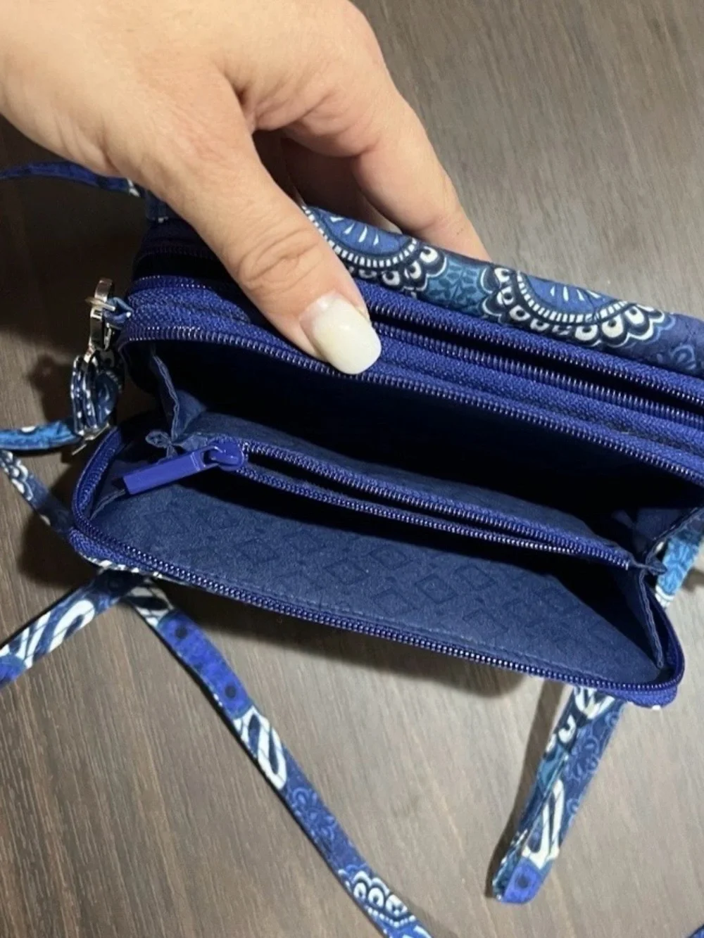 Vera Bradley Blue Floral Quilted Crossbody Wallet